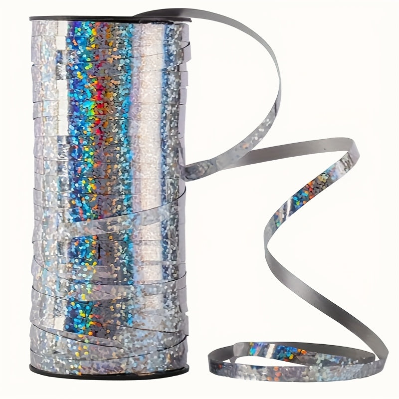 1pc91.44 meter Laser Golden/Silvery ribbon, Holiday supplies Wedding House Layout Christmas accessories Balloon Ribbon Balloon ribbon Ribbon banner Hanging flag Wedding party cake Gift wrap sealing rope Flower decoration supp