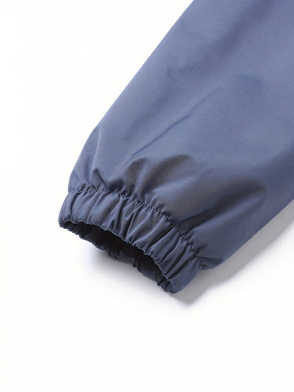 Men'S Stylish Black Hooded Windbreaker Jacket with Zipper Pockets - Casual, Loose Fit, Long Sleeve, Polyester Lining, Perfect for Spring and Fall, Casual Wear Jacket|Hooded Jacket|Zippered Jacke