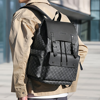 Men's Retro Geometric Print Drawstring Backpack - Casual British Style Durable Fabric with Multiple Compartments  Padded Straps for Daily Commute, Work, Travel, Backpack for Travel, Modern Logo Design, Highquality Straps, Ur