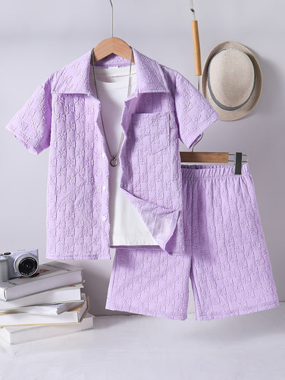 Boys Casual Short-Sleeve Shirt and Shorts Set for Summer