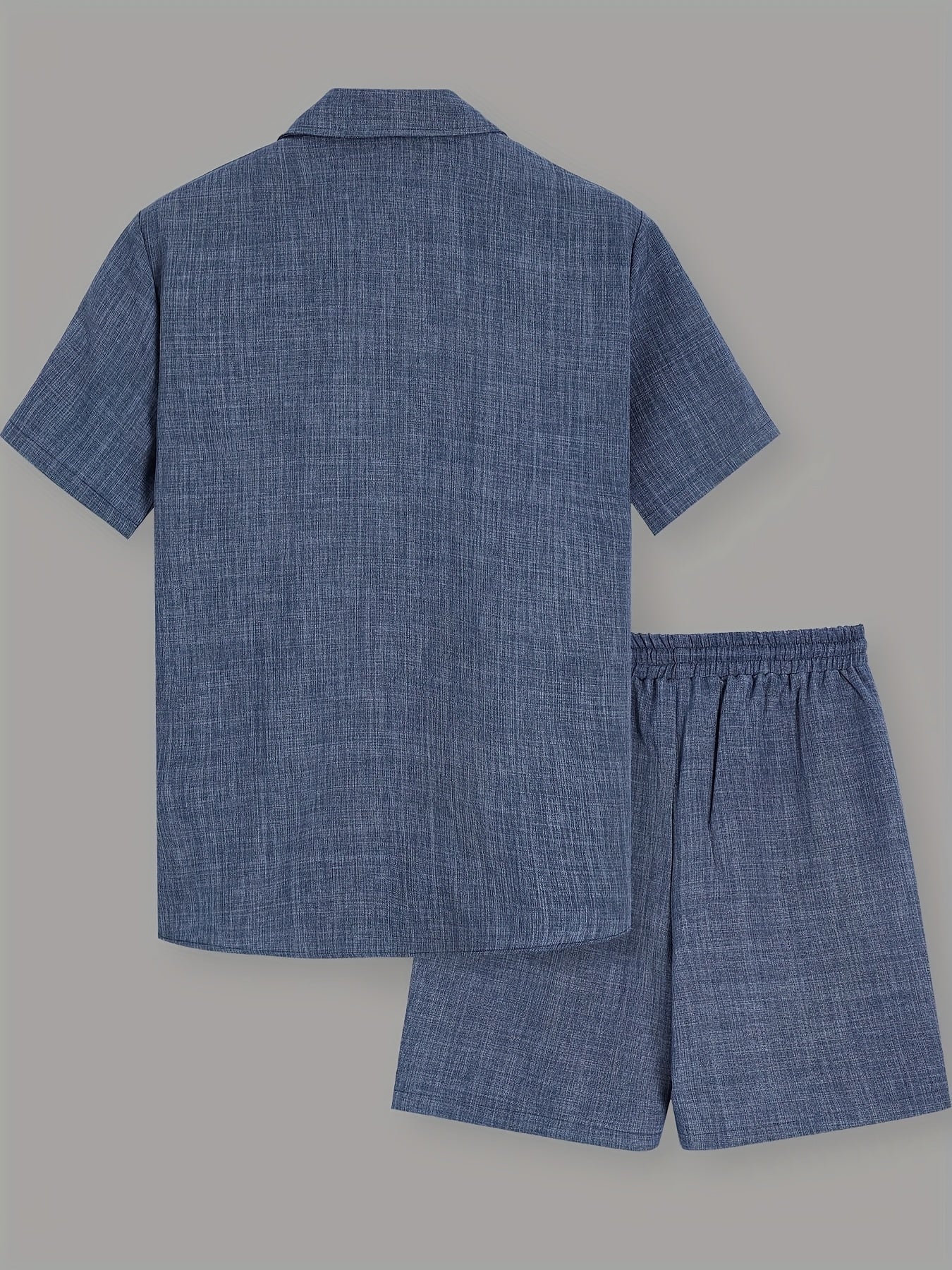 Men's Casual Solid Color Short Sleeve Shirt & Drawstring Shorts Set