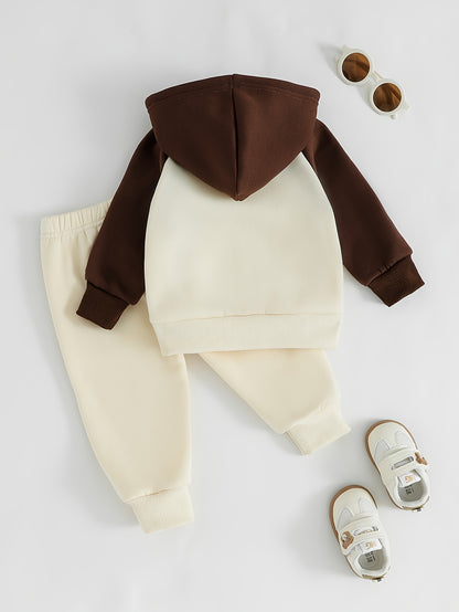 Boys' Fall Hoodie Set with Bear Patch and Casual Pants