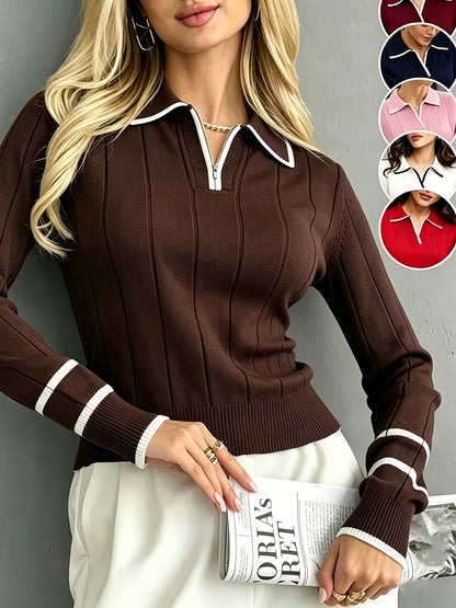 Women's Casual Zipper Half-Open Lapel Sweater Knitwear