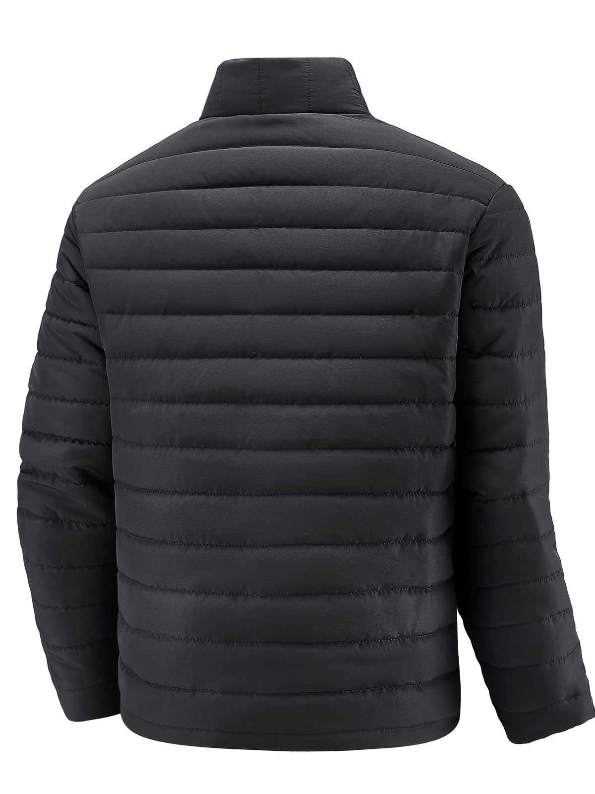 Men's Black Skinny Padded Coat with Stand Collar for Winter