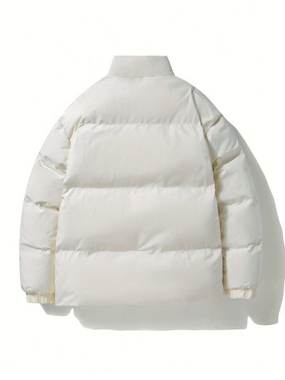 Yilong OBM Men's 2025 Fleece-Lined Winter Coat - Stand Collar Padded Insulation, Machine Washable Polyester, Solid Color Casual Jacket with Zipper Closure for Cold Weather, Winter Jacket, Outdoor Clothing, Minimalist Design,