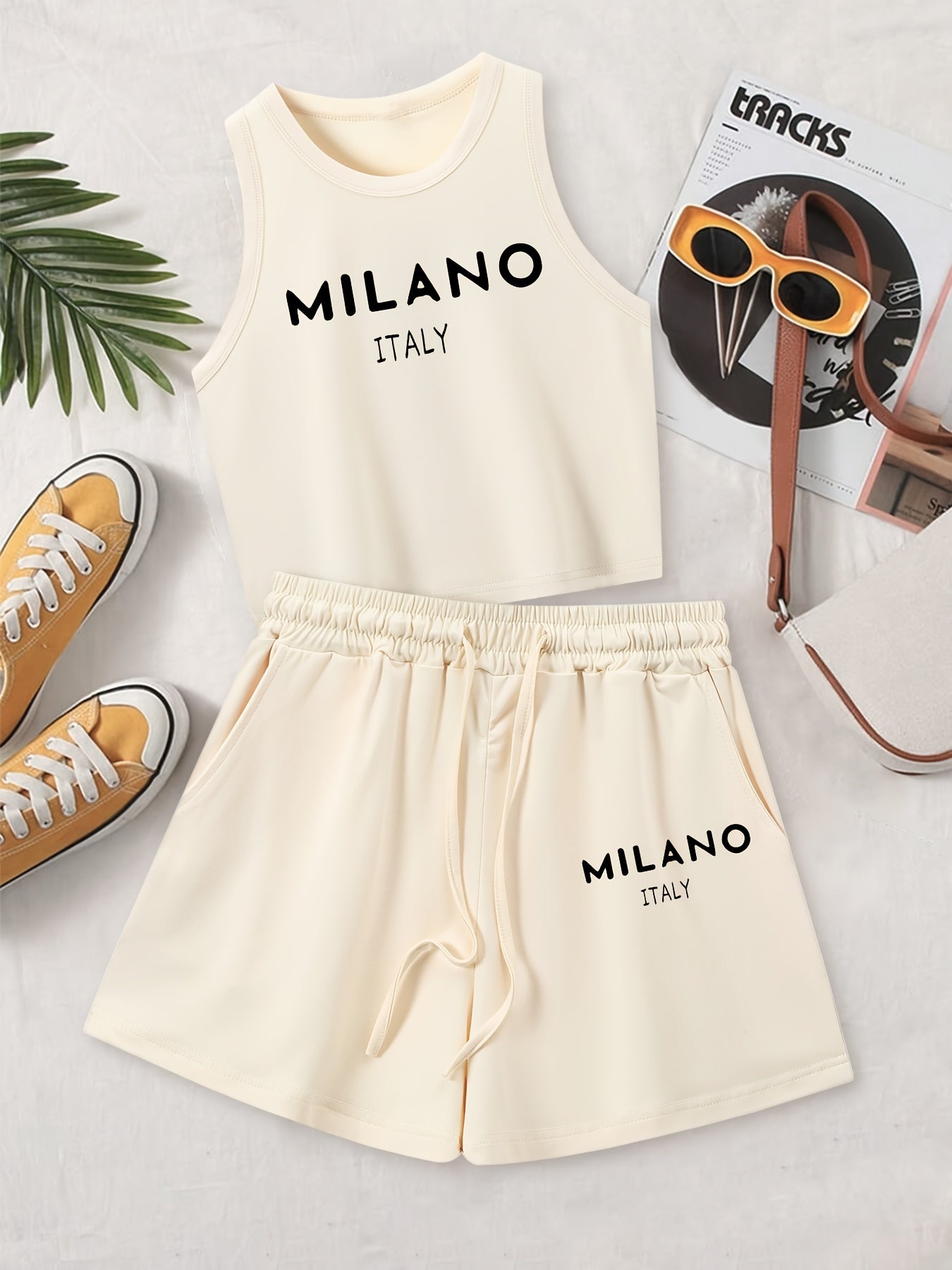 Casual Women's Two-Piece Vest and Shorts Set with Drawstring
