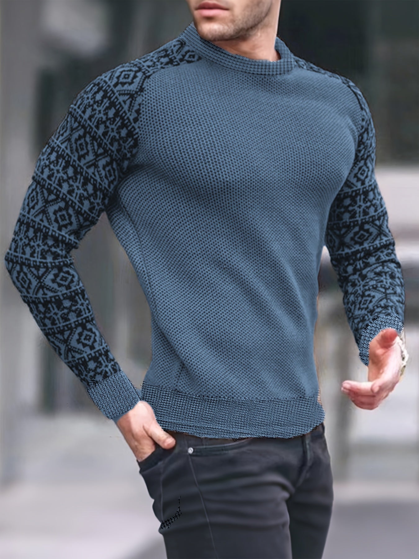 Men'S Long-Sleeve T-Shirt in a Heavy Waffle Knit for Autumn, Perfect for Casual Wear