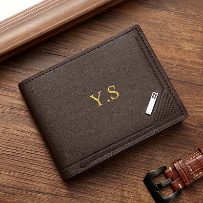Personalized Initial "S" Men's Ultra-Thin Artificial Leather Wallet - Business Style Slim Credit Card Holder with ID Slot, Black/Brown - Perfect Gift for Dad, Boyfriend (Father's Day, Valentine's, Chinese New Year), Everyday