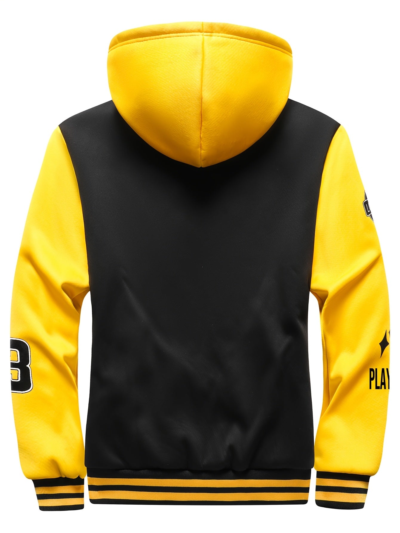 Men'S Cozy Fleece-Lined Hooded Jacket with "LA" Lettering - & Yellow Color Block, Zip-Up Casual Outerwear, Long Sleeves, Pockets, Perfect for Fall & Winter, Casual Winter Wear | Hooded Jacket | Zippered Jacket