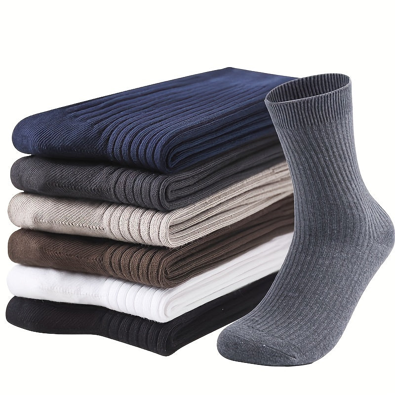 Men's Solid Color Crew Socks, Sweat-Absorbent & Breathable
