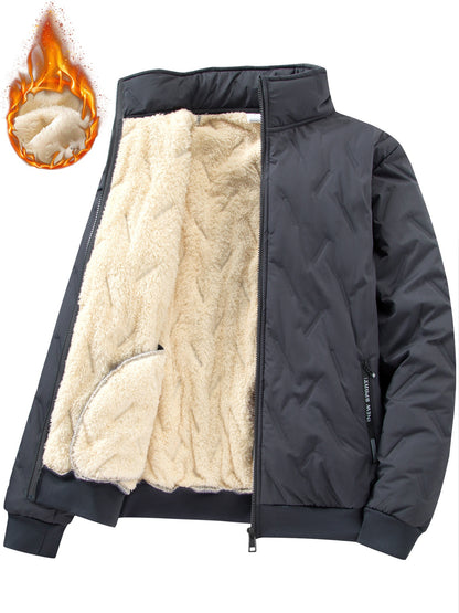 Men'S Heavyweight Winter Jacket - Thermal Insulated Cold Weather Coat with Zippered Pockets, Stand Collar, Full-Zip Closure - Black Outer Shell for Everyday & Outdoor Activities - Non-Stretch Fabric Construction, Seasonal Lay