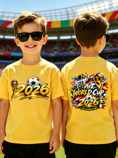 Kids 2026 World Cup Soccer T-Shirt with Double-Sided Print