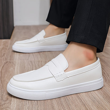 Men's White PU Loafers Casual Slip-On All-Season Sneakers