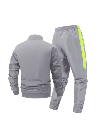 Men's Color Block Sportswear Set with Stand Collar Jacket & Pants