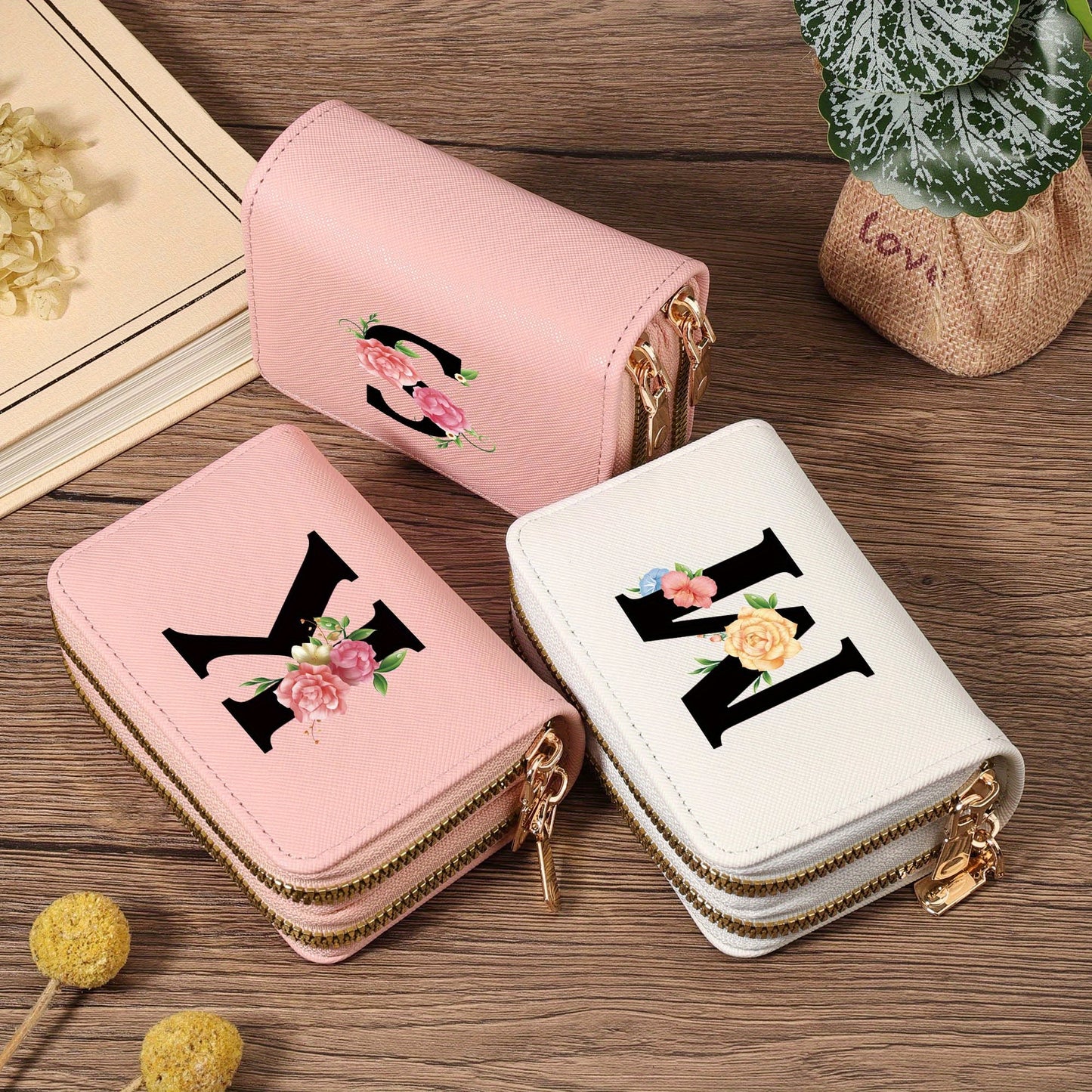 Women's Lightweight Wallet - Compact Zipper Purse with Multiple Card Slots & Coin Pocket, Elegant Monogram Initials, Secure Closure for Everyday, Travel, Gift - Women's Credit Card Organizer, Everyday Carry Purse, Stylish Ini