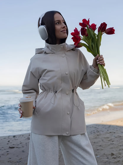 Autumn and Winter Women's Fashion Solid Color Windbreaker Jacket