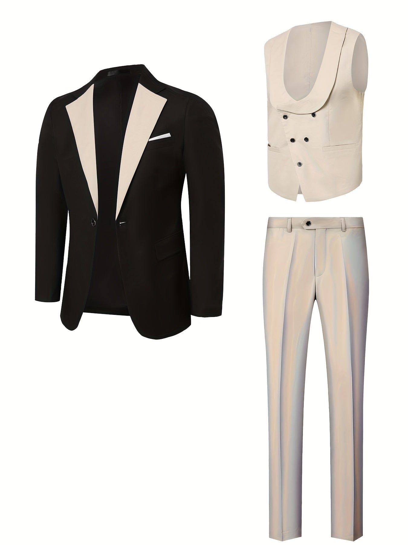 Men's 3-Piece Polyester Suit with Vest and Pants, Formal Workwear