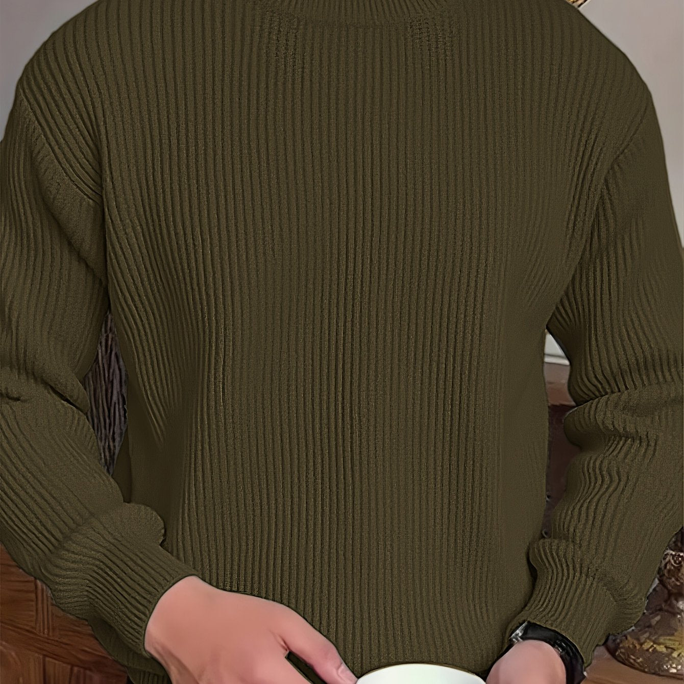 Men's Simple Fashion Solid Color Long Sleeve Sweater Suitable for Autumn and Winter Versatile Base Layer Knit Shirt
