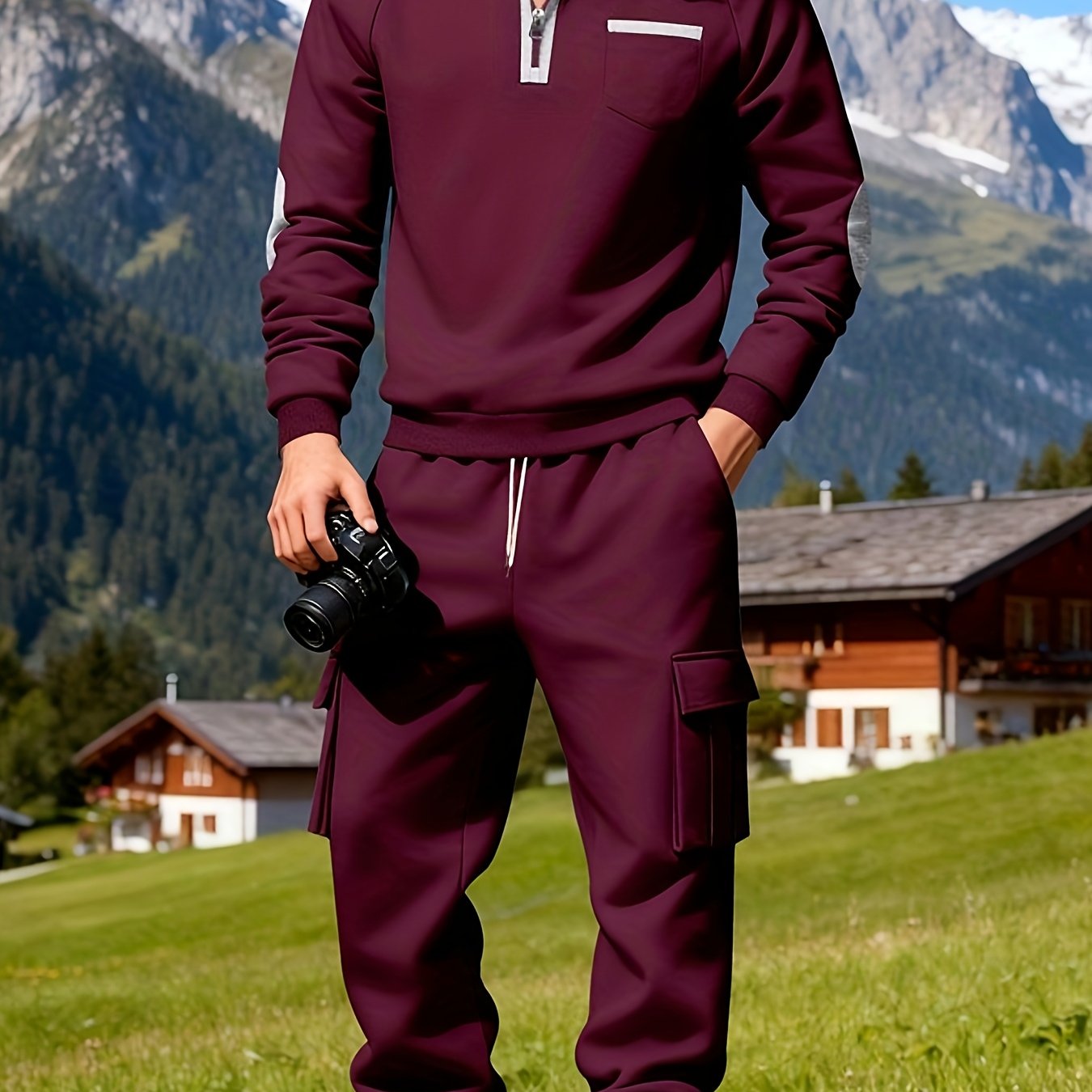 Men's New Product: Men's Casual Sportswear Set for Outdoor Workwear and Daily Commuting, Fashionable Hoodless Sweatshirt with Lining and Extra Thickness, Suitable for Outdoor Walks