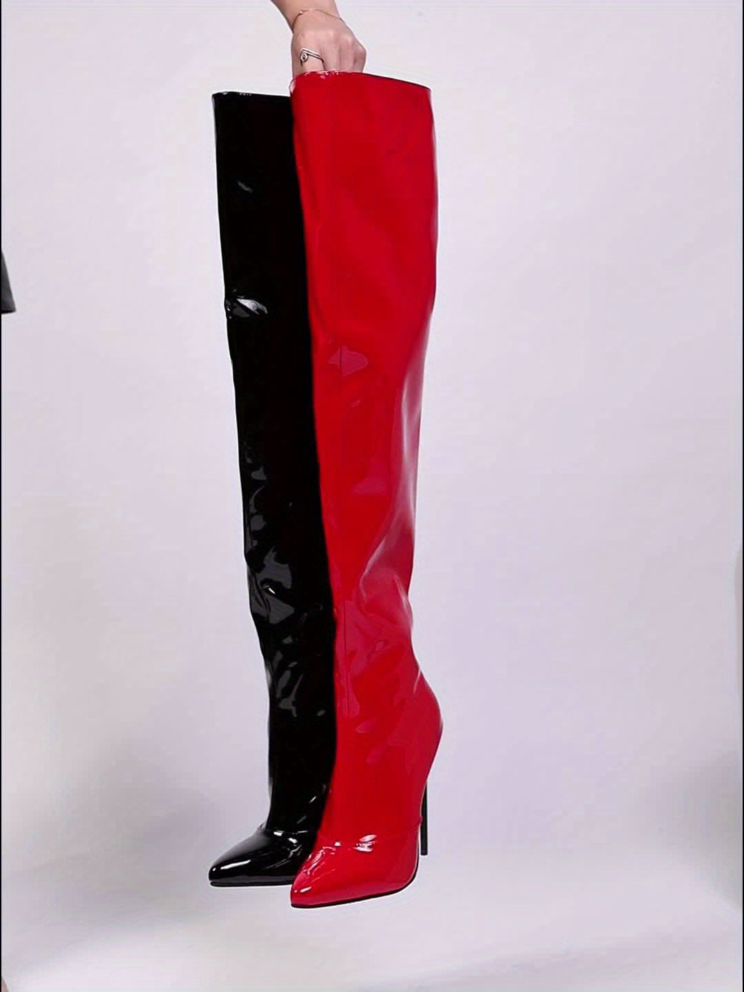 2025 Women's Pointed-Toe Patent Over-the-Knee-High Boots, Ultra High Heel Design, Sexy and Fashionable. Side Zipper for Easy On/Off Wear with Thin Lining Inside to Provide Personality Warmer Comfort; Eye-Catching at Parties o