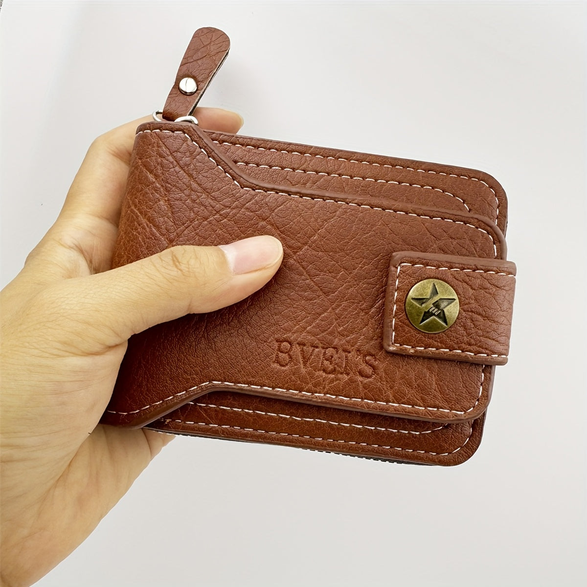 1pc of Casual Vintage Men'S Short Zip Wallet, Coin Purse with Pentagram Copper Buckle Design, Multifunctional Wallet (Christmas Gift)