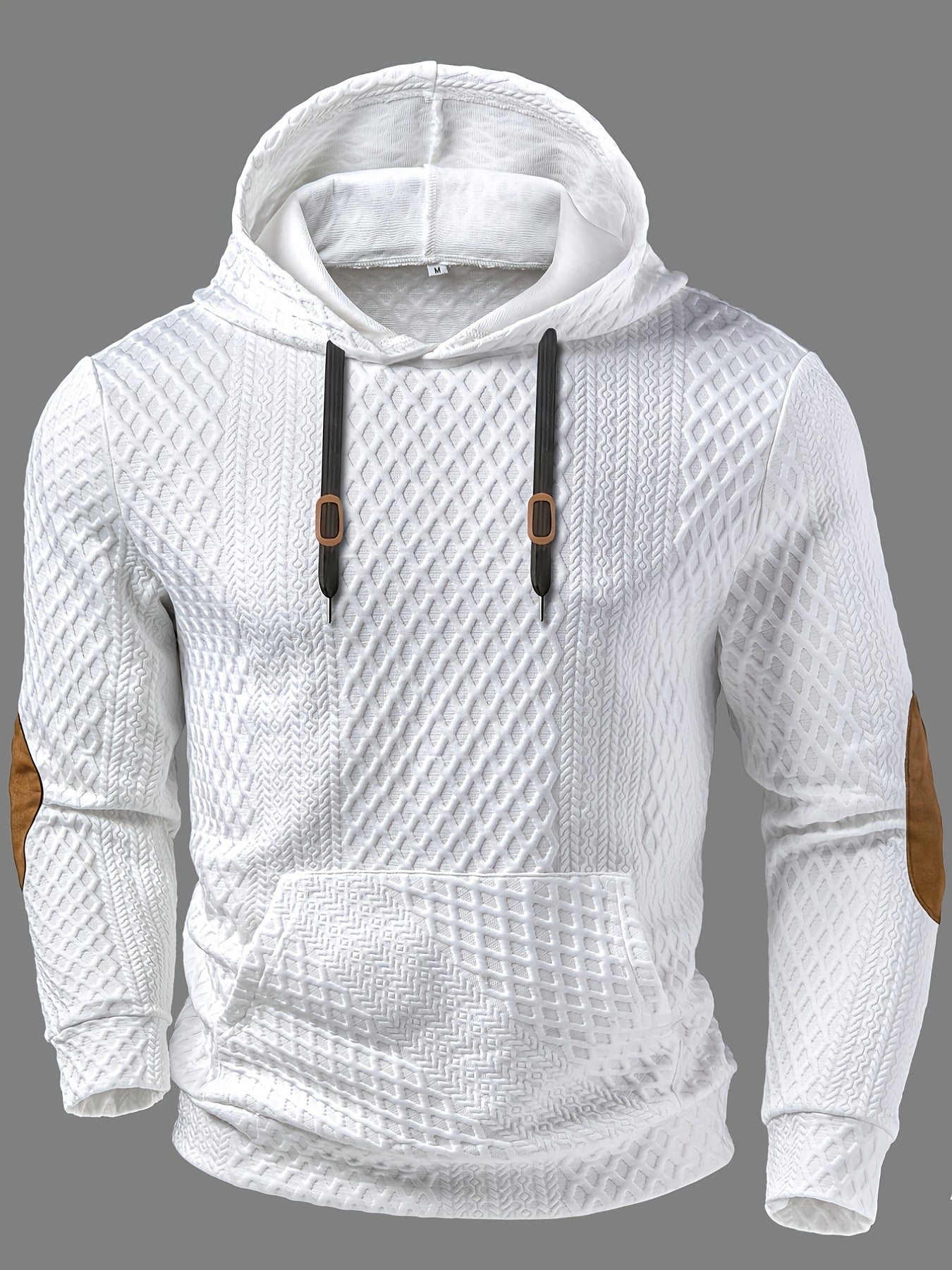 Men'S Fashion Top for Autumn And Winter, Featuring Outdoor Casual Textured Fabric, a Hood, Color-Blocking Design, Long Sleeves, And Pockets, Styled As a Men'S Henley Shirt