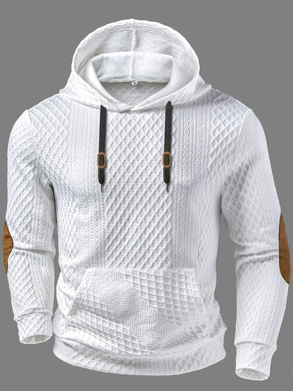 Men'S Fashion Top for Autumn And Winter, Featuring Outdoor Casual Textured Fabric, a Hood, Color-Blocking Design, Long Sleeves, And Pockets, Styled As a Men'S Henley Shirt