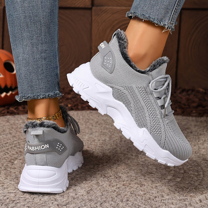 ZOSIVC Women's Winter Warm Slip-Resistant Plush Lining Sneakers/Running Boots - Slip-On Low-Top Shoes with Cushioned PVC Sole, All-Season Comfort for Travel & Casual Wear (Black/Red/Grey/Beige) - Hand Washable Fabric Upper, O