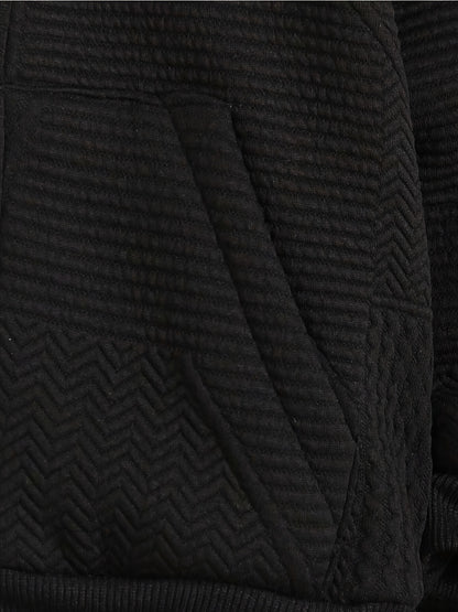 2pcs Boys' Casual Outfit Set, Long Sleeve Hooded Jacket with Embroidery and Zipper, Geometric Pattern Knit Pants, Polyester with Spandex Lining, Regular Fit for Autumn/Winter, for Outdoor