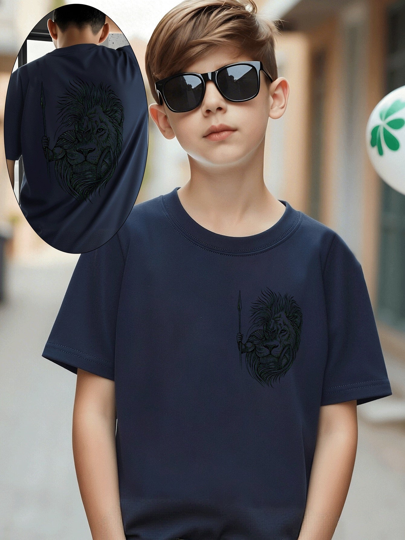 Boys' Cotton T-Shirt with Lion Warrior Print - Casual Summer Top