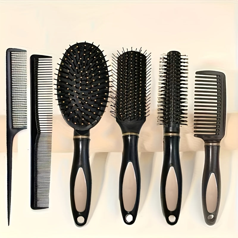 6-Piece Black Hair Styling Tool Set with Ergonomic Handles