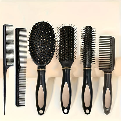 6-Piece Black Hair Styling Tool Set with Ergonomic Handles