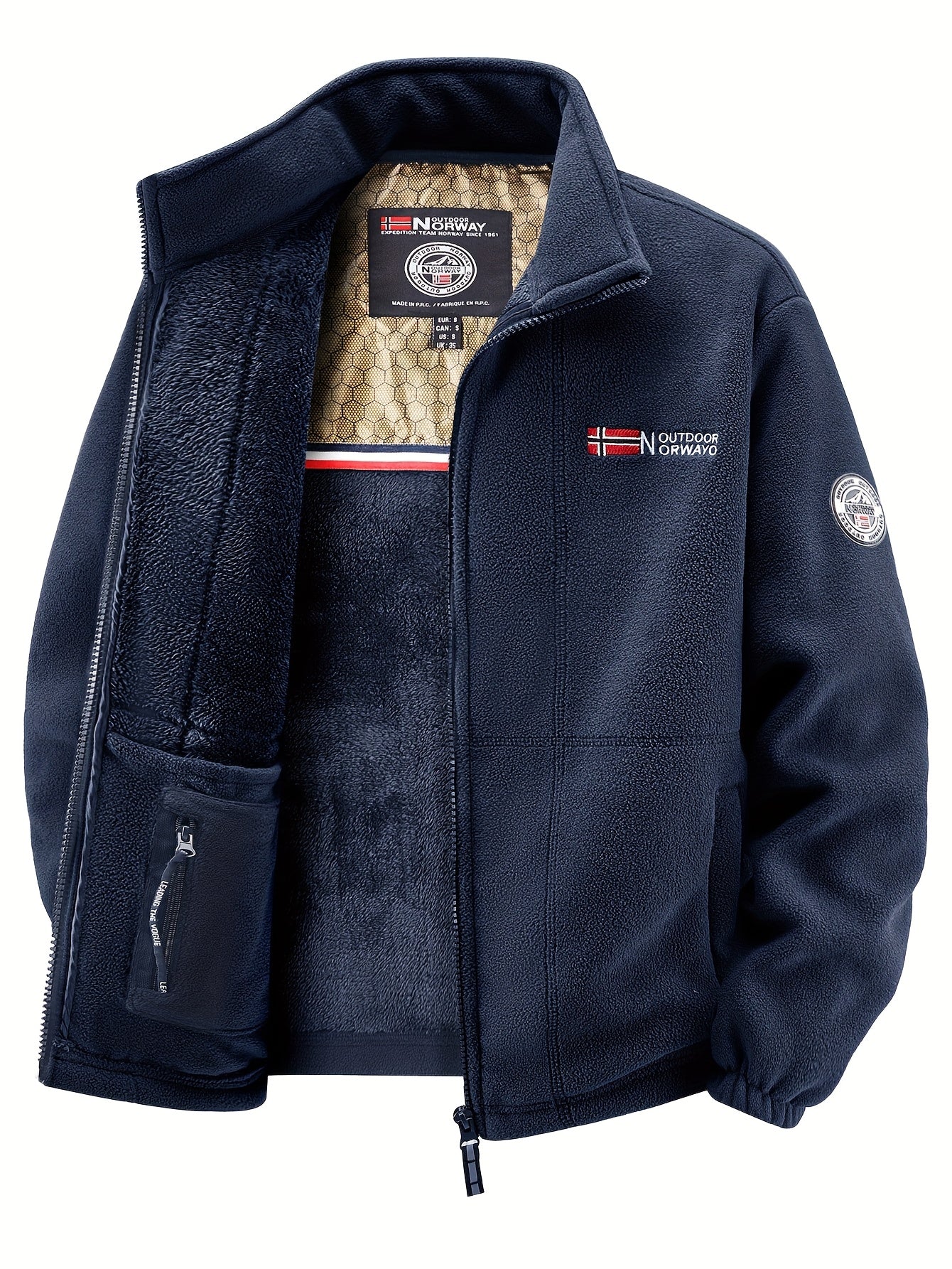 Men's Warm Stand Collar Cardigan Jacket, Honeycomb Heat-Retaining Graphite Lining, Thermal Insulation, Warmer Upper Body, Quality Men's Wear, Warm Lining, Carbon Fiber Technology - Full-Zip Winter Coat, Full-Length Zipper, Ma