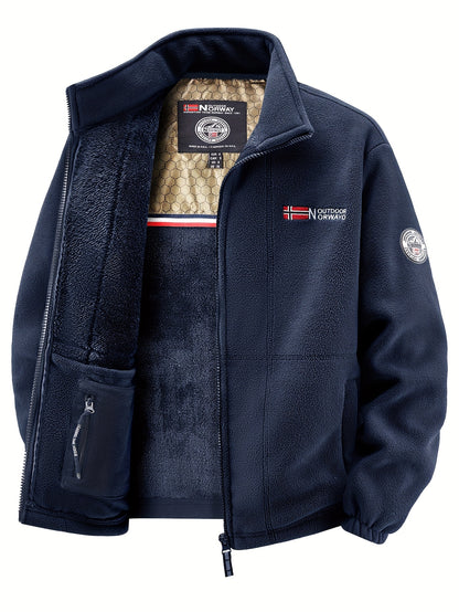 Men's Warm Stand Collar Cardigan Jacket, Honeycomb Heat-Retaining Graphite Lining, Thermal Insulation, Warmer Upper Body, Quality Men's Wear, Warm Lining, Carbon Fiber Technology - Full-Zip Winter Coat, Full-Length Zipper, Ma