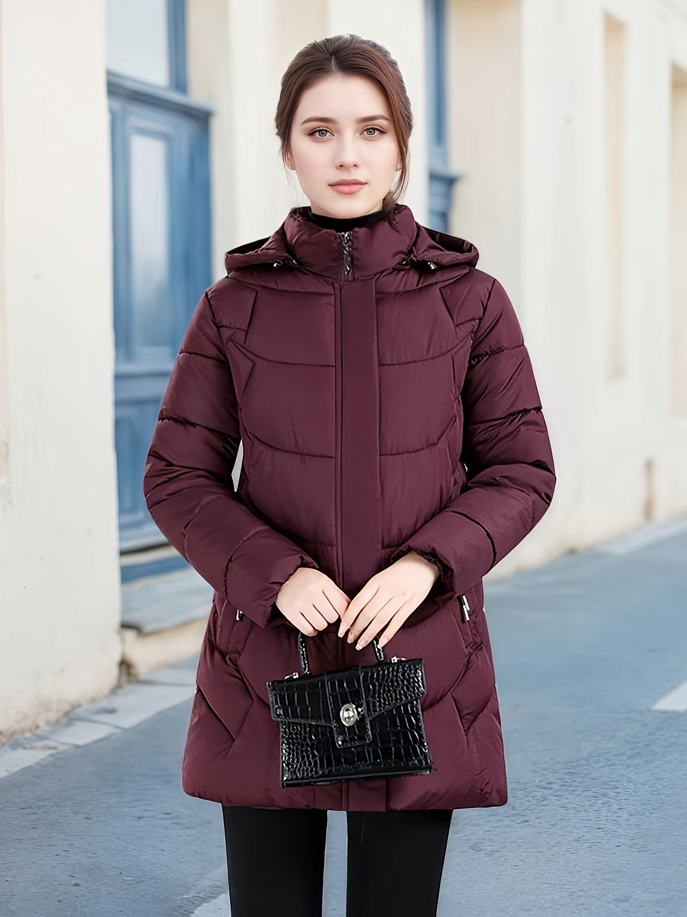 Women's Elegant Winter Jacket - Shearling-Like Bead-Like Button Closure Coat, Puffer-Free, Hand Washable Long Sleeve Outerwear for Cold Weather (Casual & Formal) - Black Jacket Without Belt/Hardware (Ready-to-Wear), Winter Ja