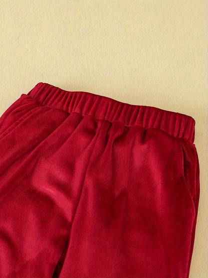 3pcs Boys' Gentleman Suit Set, Knitted Polyester, Solid Color, Slight Stretch, Regular Fit, with Long Sleeve Shirt, Bow Tie, Velvet Vest, and Pants, for Special Occasions - Party Outfit for Ages 12 and Under