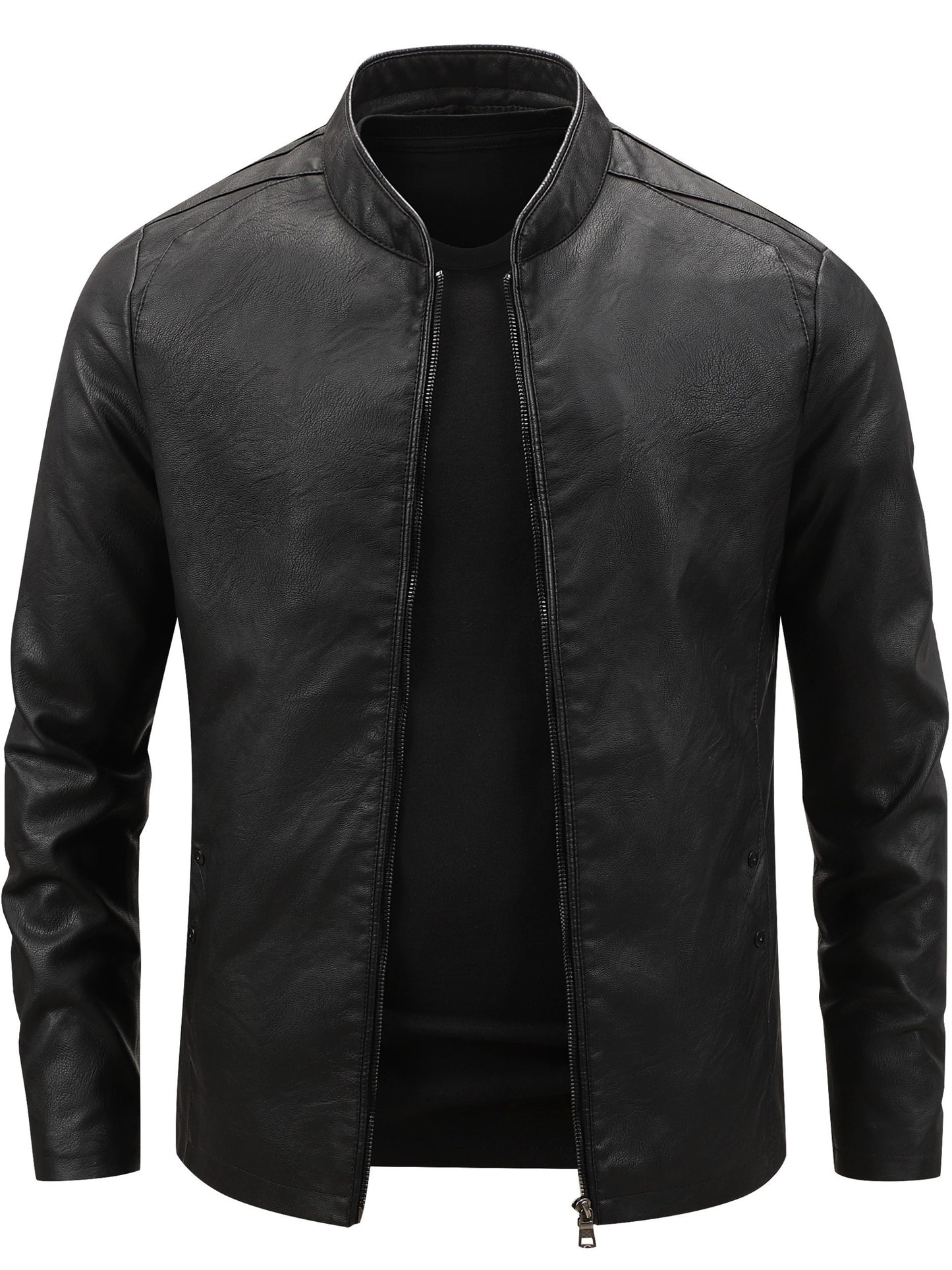 Men's Casual Baseball Collar PU Jacket with Zipper