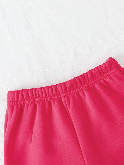 2pcs Soft Comfortable Girls' Outfit, New Year Christmas Valentine'S Day Set with Solid Color Long Sleeve Top + Elastic Waist Pants, LOVE Letter Embroidery Pattern, for Outdoor, Party, Birthday, Casual Wear, Party Attire, Eleg