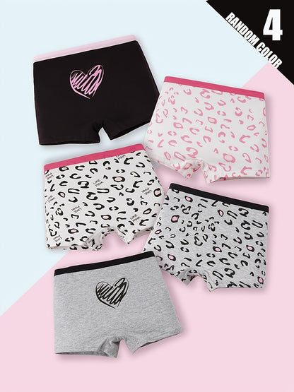 Girls' Cotton Mid-Rise Boxers Set with Cute Cartoon Prints