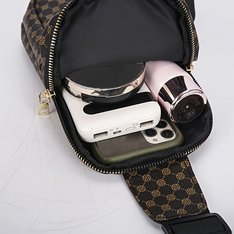 Men'S Classic Black PU Crossbody Bag with Geometric Pattern, Key Holder, Zipper Closure, Polyester Lining, Urban Style, Commuter Bag Geometric Pattern Bag Zippered Closure Bag