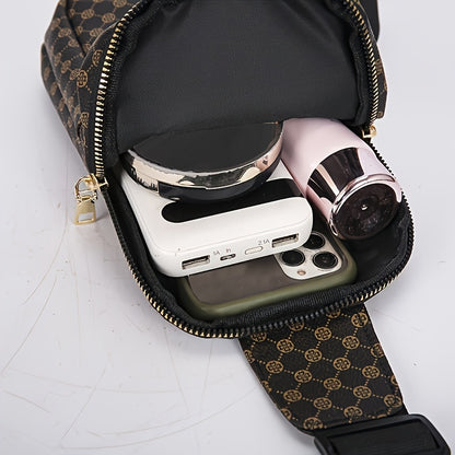 Men'S Classic Black PU Crossbody Bag with Geometric Pattern, Key Holder, Zipper Closure, Polyester Lining, Urban Style, Commuter Bag Geometric Pattern Bag Zippered Closure Bag