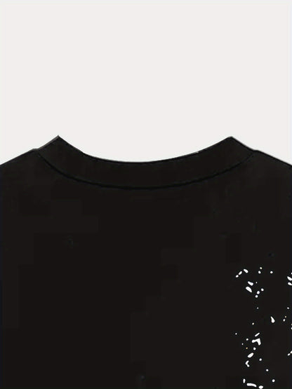 Men's Short-Sleeve T-Shirt with Bold Black  White Mountain Graphic Print - Breathable Summer Casual Tee, Regular Fit Round Neck, Hand Wash Only, Leisure Clothing, Modern Tee, Nontransparent Fabric, Daily Outfit, Creative Pat