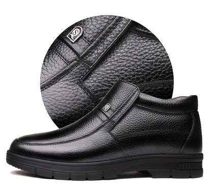 Genuine Leather 2025 Snow Boots Shoes Top Layer Cowhide Men's Boots Winter New Fashion Versatile Litchi Pattern Soft Leather Thick Sole Warm Shoes -Lined Work Boots Inner Filling with Cold Resistant Warmth, Warmth Locking Pow