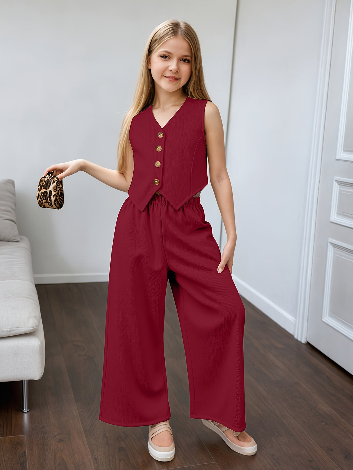 Girls' Summer Casual Set: Vest and Wide-Leg Pants Outfit