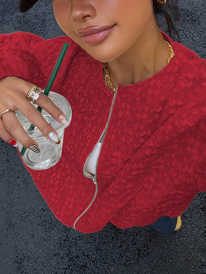 Solid Color Zip-Up Casual Jacket