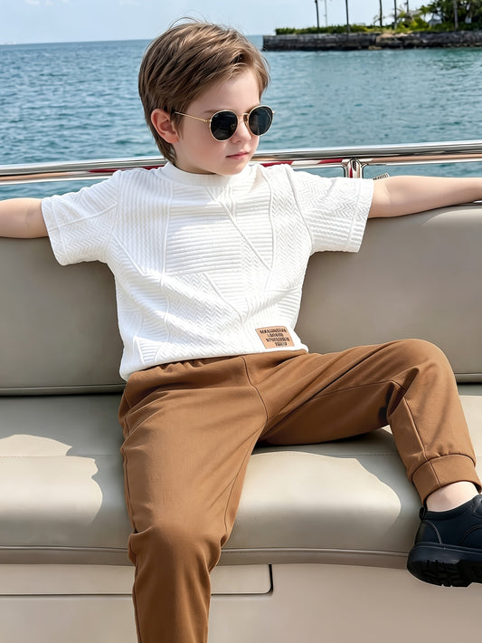 Boys' Casual 2-Piece Polyester Short Sleeve Top & Pants Set