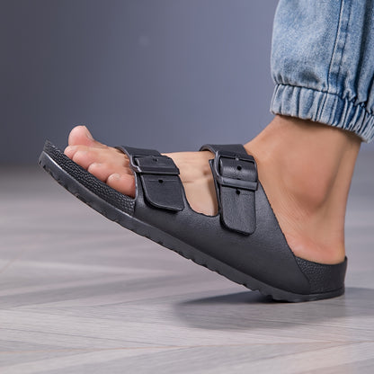 Men's Casual Slide Sandals with Dual Adjustable Buckles