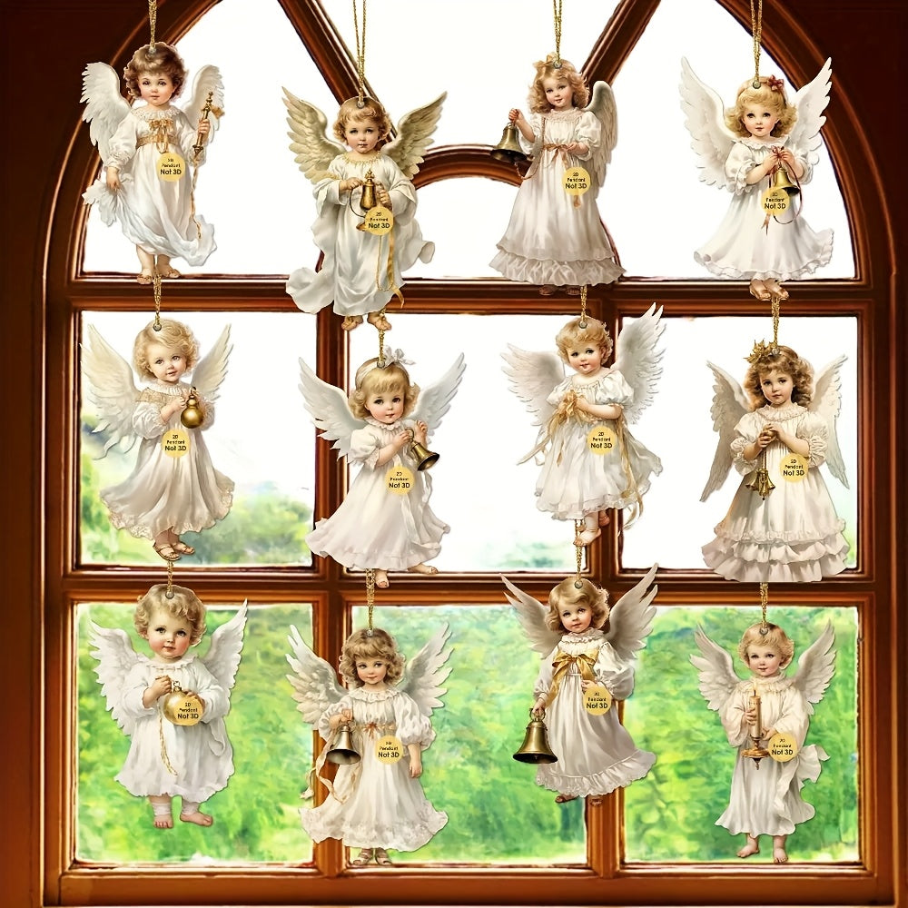 12pcs/24pcs Victorian Style Angel Ornaments - Serene White Angels with Golden Bells and Ribbons, Perfect for Home, Window, Fireplace, and Party Decorations, Festive Spring and Country Style, Ideal Celebration and Party Gift,