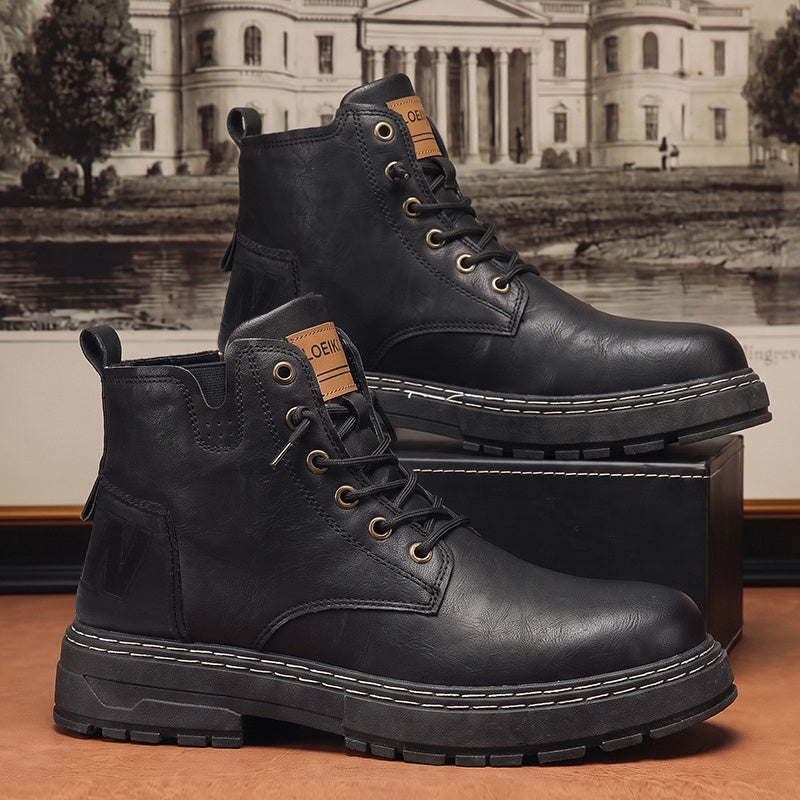 Men's Vintage Motorcycle Boots with Platform Sole, British Style