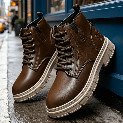 Plus Size Men's Short Lace-Up Motorcycle Boots - Casual Street Style